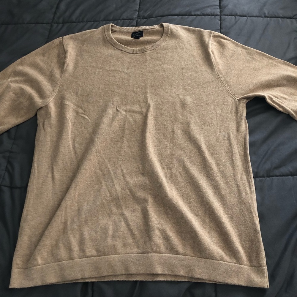 J Crew 100% Cotton Tan Crewneck Sweater, Size Large